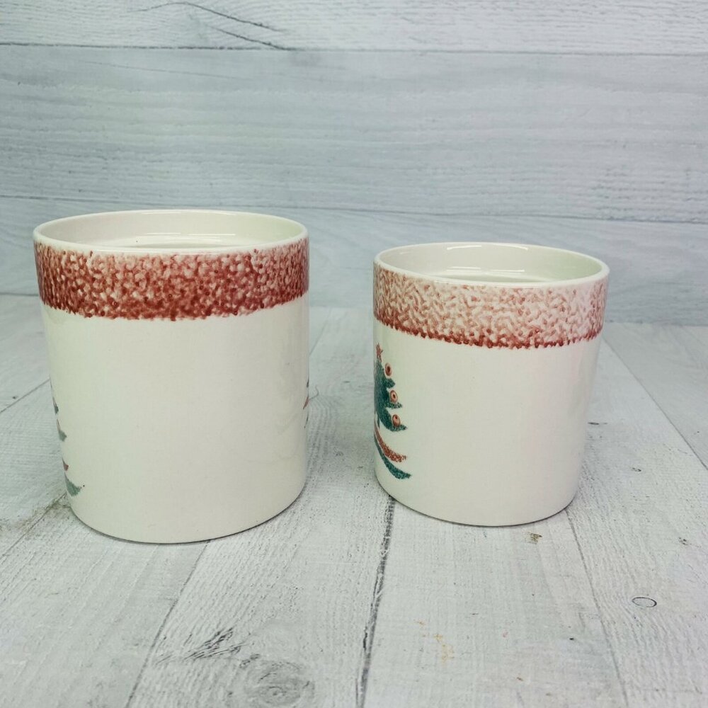 Gibson CHRISTMAS STAR Stoneware Red Green Sponged Tree Storage Container Set 2 - Picture 3 of 9